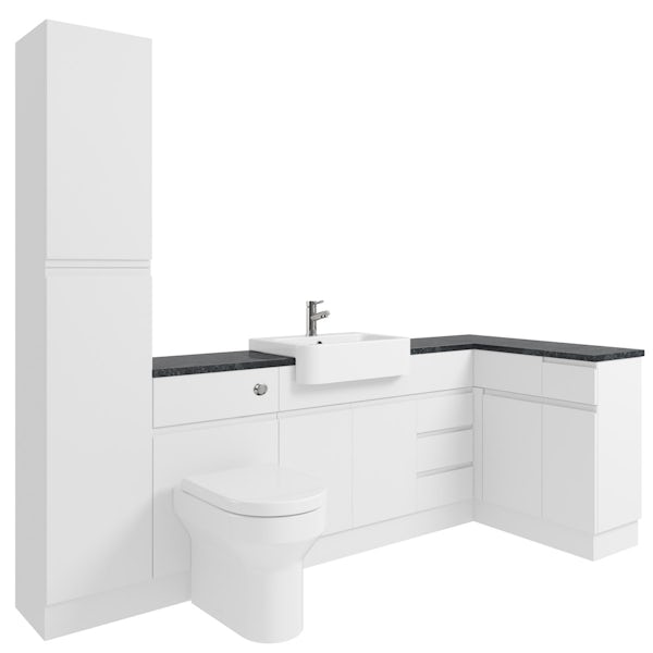 Orchard Wharfe white corner large storage fitted furniture pack with black worktop