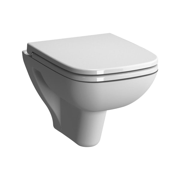 VitrA S20 short projection wall hung toilet with seat and 1 tap hole semi pedestal basin 500mm