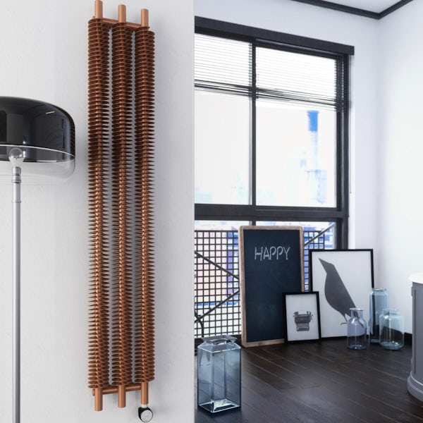 Terma Ribbon VE bright copper electric radiator 1800 x 290 with MOA Blue element - black