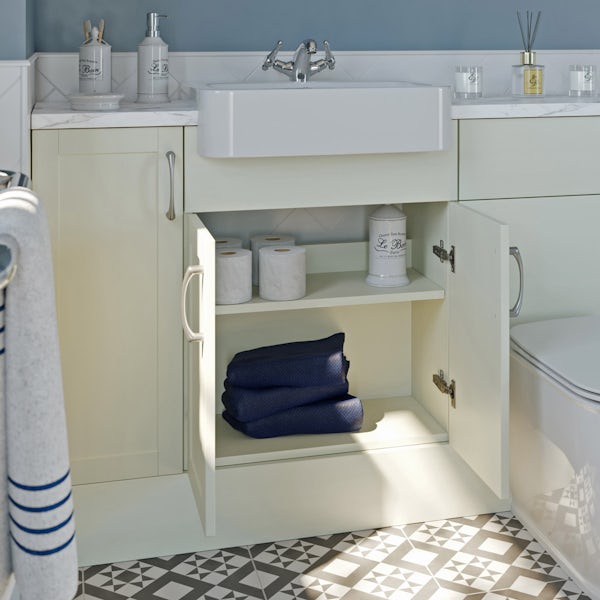 The Bath Co. Newbury white tall fitted furniture & storage combination with pebble grey worktop