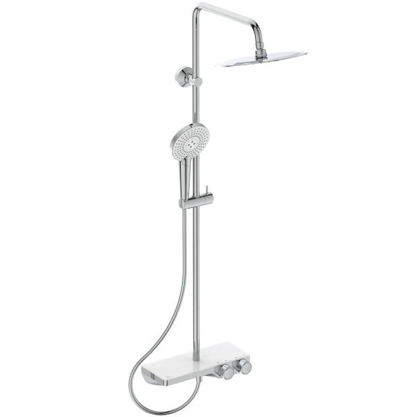 Ideal Standard Ceratherm S200 shower system with rail mounted handset and exposed thermostatic mixer shelf