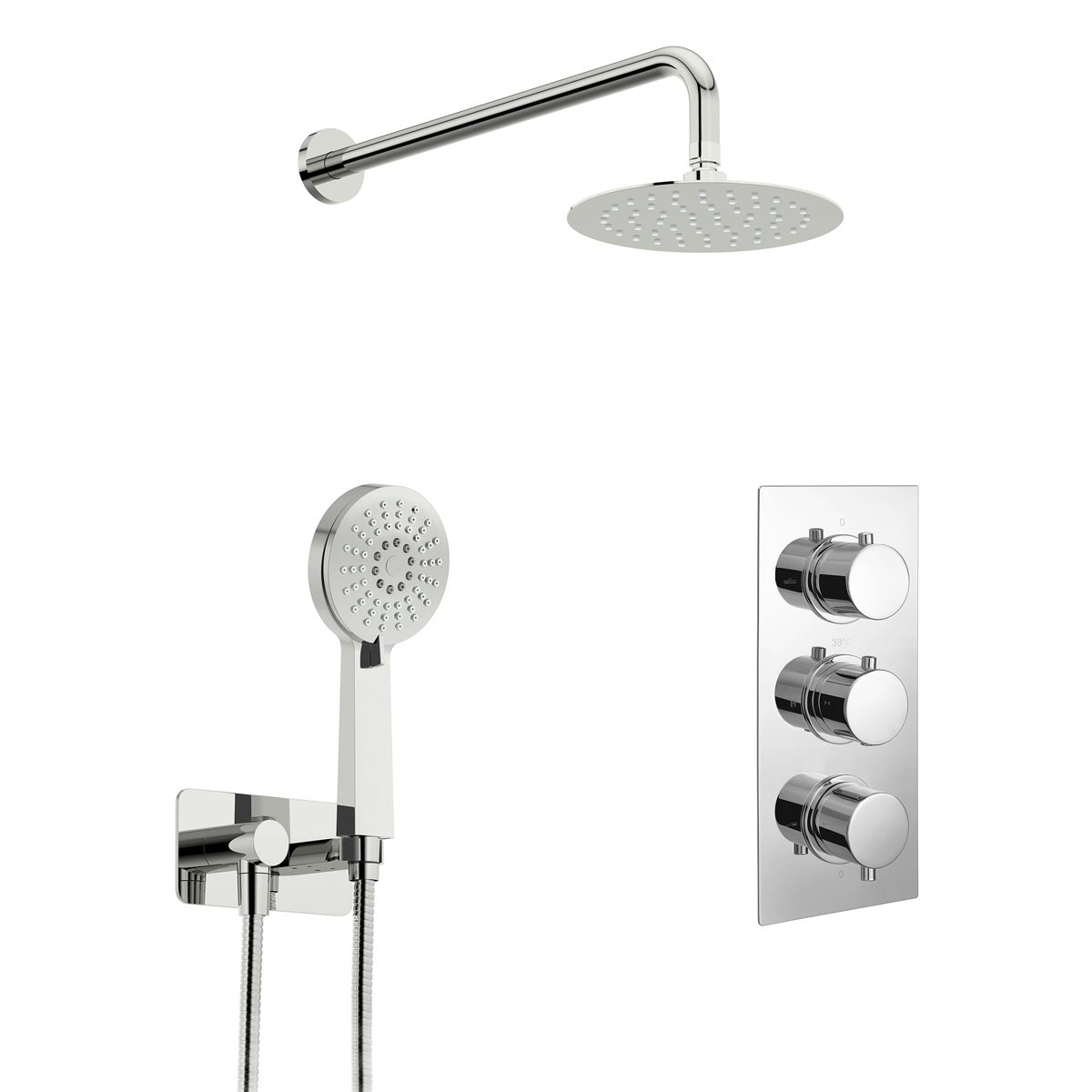 Kirke Curve concealed thermostatic mixer shower with wall arm and handset 300mm shower head