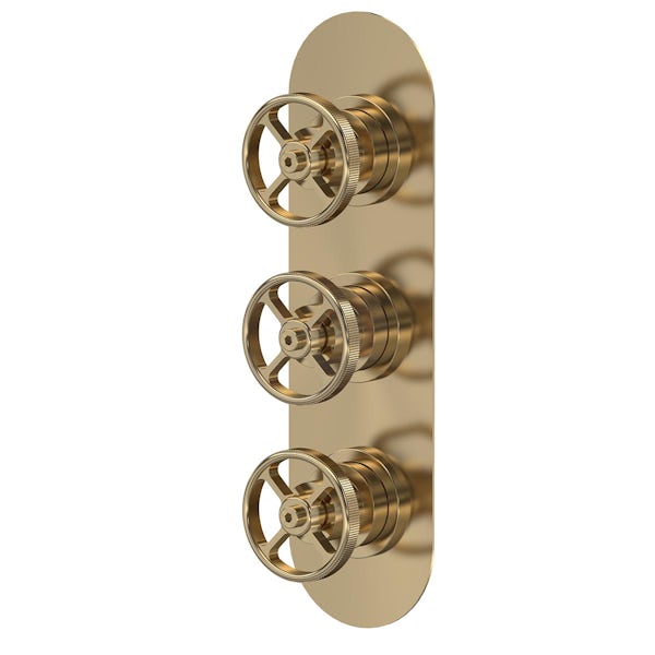 Mode Hicks industrial three outlet triple valve in brushed brass