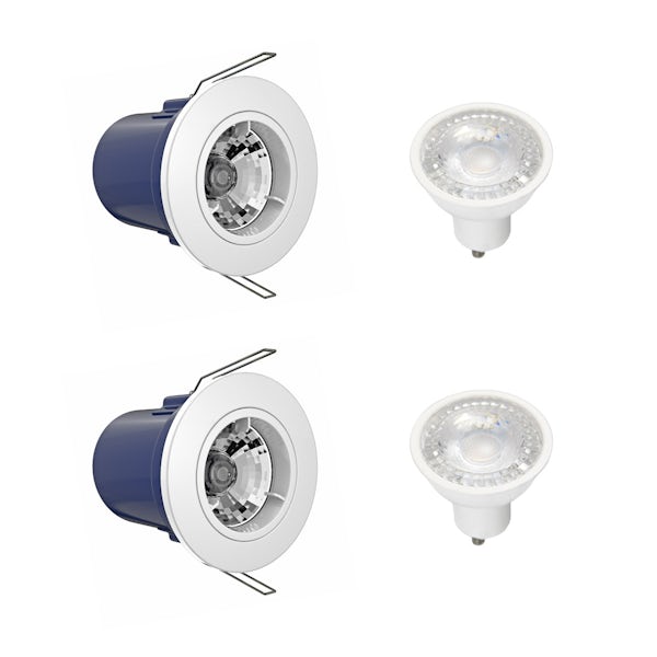 Forum fixed fire rated downlight pack of 2 with cool white bulbs in white
