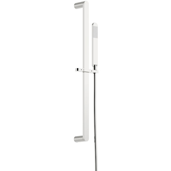 SmarTap white smart shower system with square slider rail and ceiling shower set
