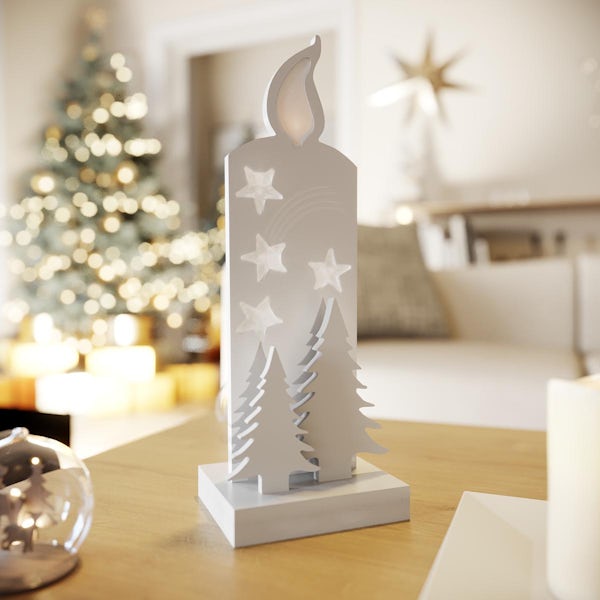 Eglo Christmas LED wooden candle decoration in white