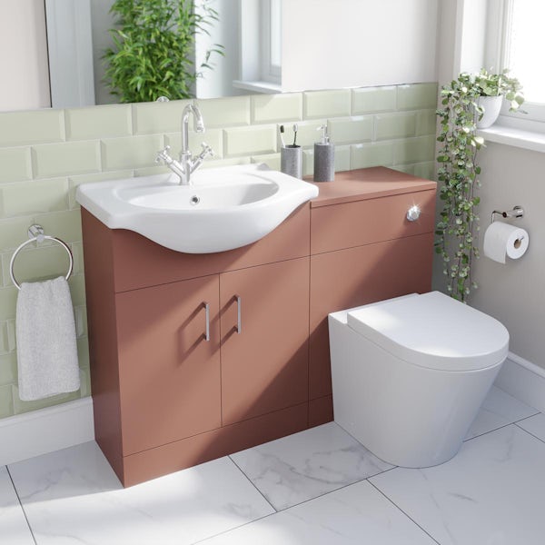 Orchard Lea tuscan red 1155mm combination and Contemporary back to wall toilet with seat