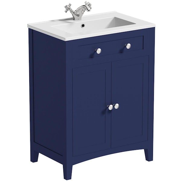 The Bath Co. Camberley navy floorstanding vanity unit and ceramic basin 600mm with tap
