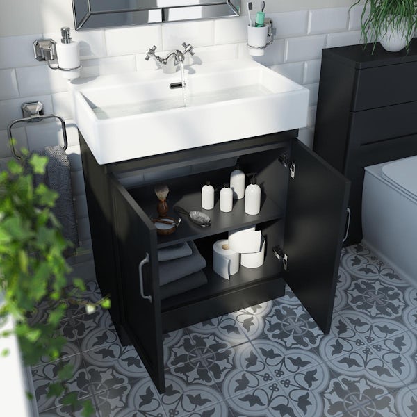 The Bath Co. Aylesford dark grey floorstanding vanity unit and ceramic basin 700mm