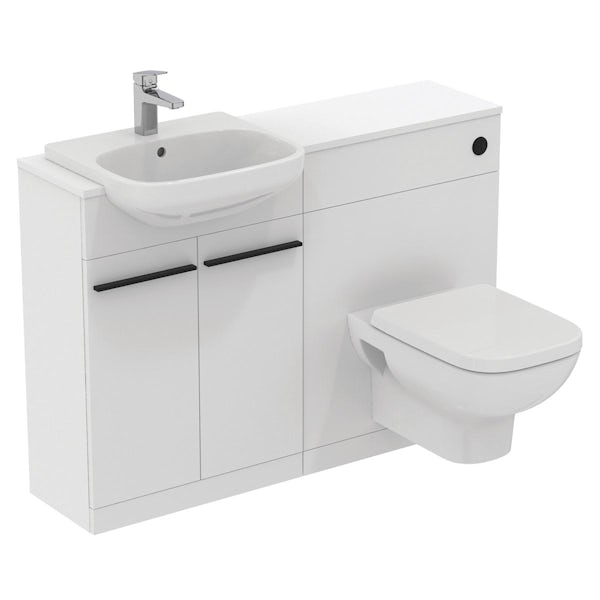 Ideal Standard i.life A matt white combination unit with wall hung toilet, concealed cistern and black handles 1200mm