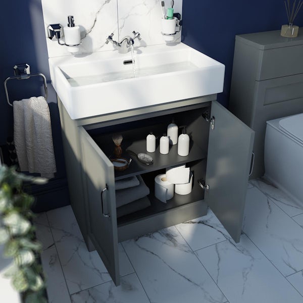 The Bath Co. Aylesford pebble grey floorstanding vanity unit and ceramic basin 700mm