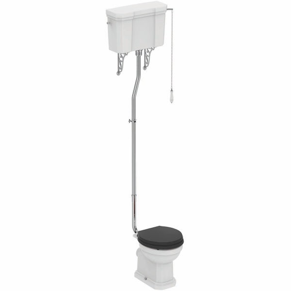 Ideal Standard Waverley high level toilet with black seat and 1 tap hole full pedestal basin