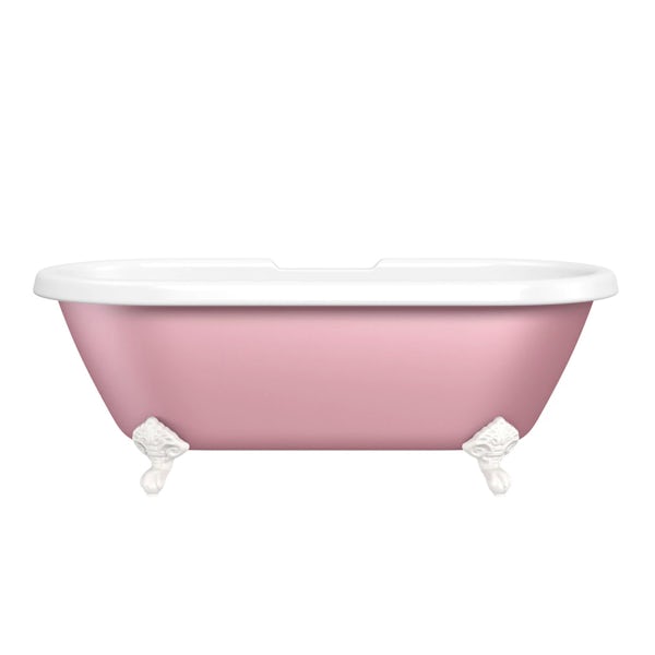 Front on shot of rose painted roll top bath