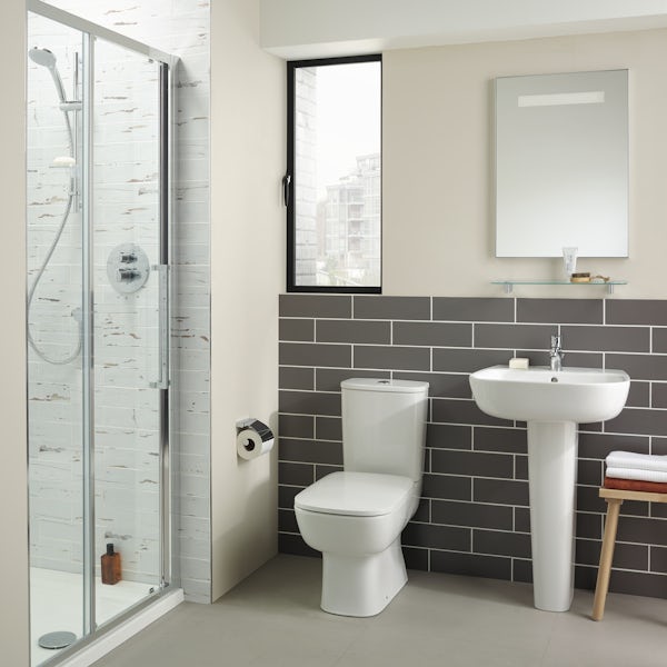 Ideal Standard Studio Echo cloakroom suite with open close coupled toilet and full pedestal basin 550mm
