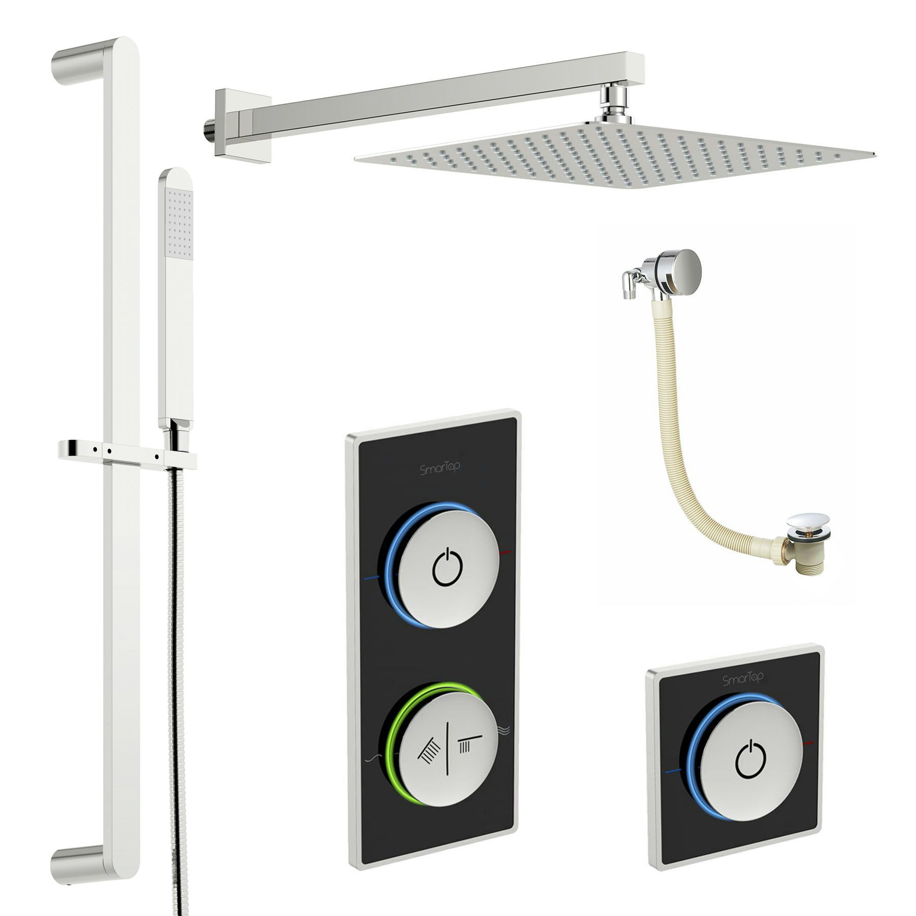 SmarTap black smart shower system with complete square wall shower bath set