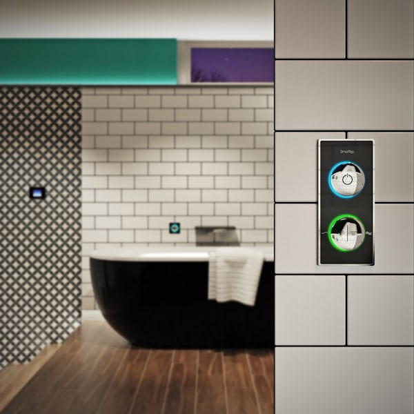 SmarTap black smart shower system with complete square ceiling shower bath set