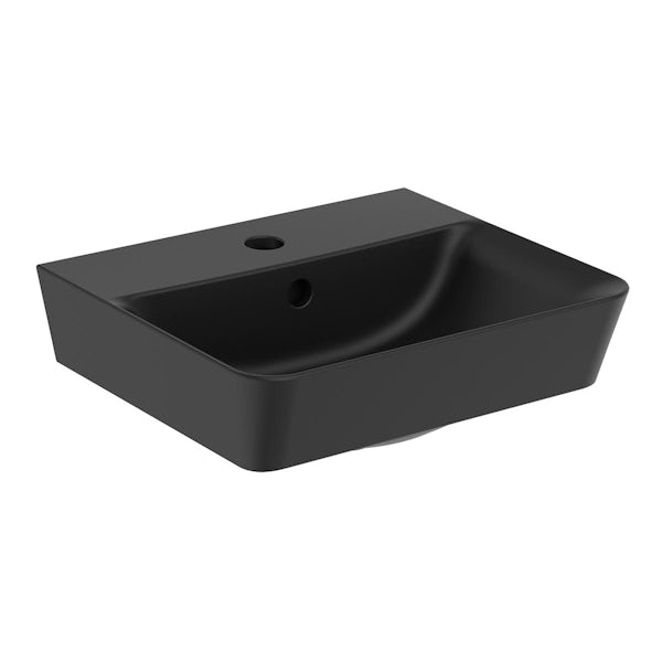 Ideal Standard silk black Connect Air Cube 1 tap hole wall mounted basin 400mm
