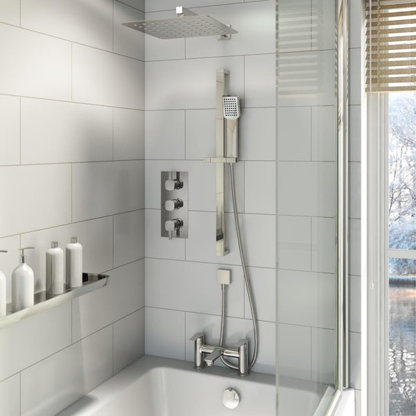 Mode Burton triple thermostatic complete shower set with bath filler, sliding rail and wall shower head