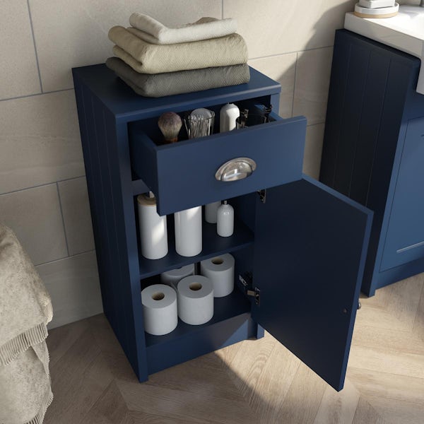 Orchard Dulwich matt navy floorstanding double vanity unit and basin with storage combination