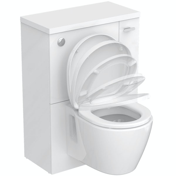 Ideal Standard Concept Space white unit with wall hung toilet and soft close toilet seat