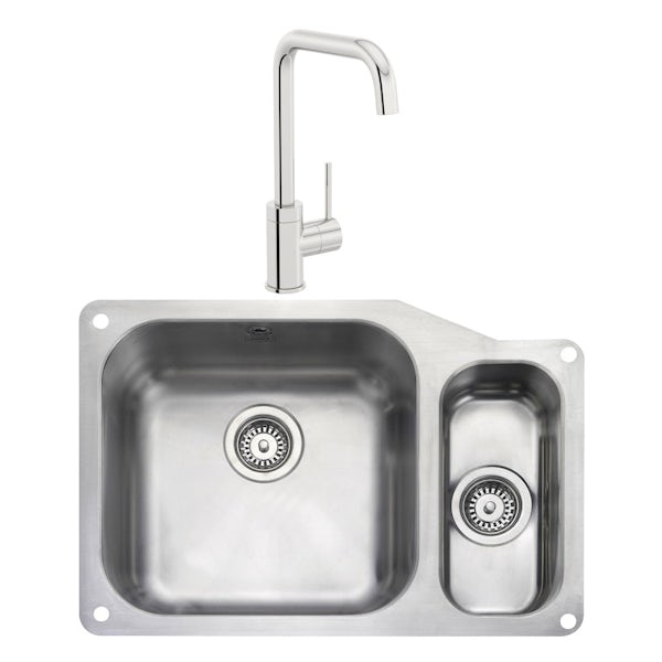 Rangemaster Atlantic Classic 1.5 bowl undermount right handed kitchen sink with waste and Schon L spout tap