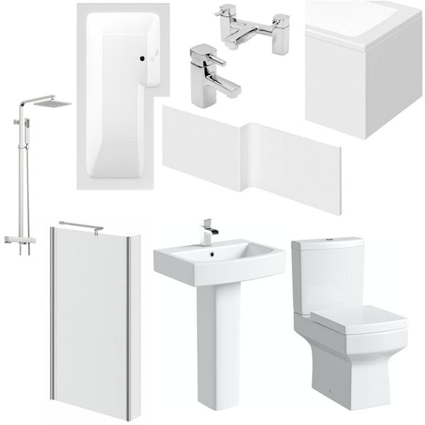 Orchard Wye bathroom suite with right handed L shaped shower bath 1700 x 850