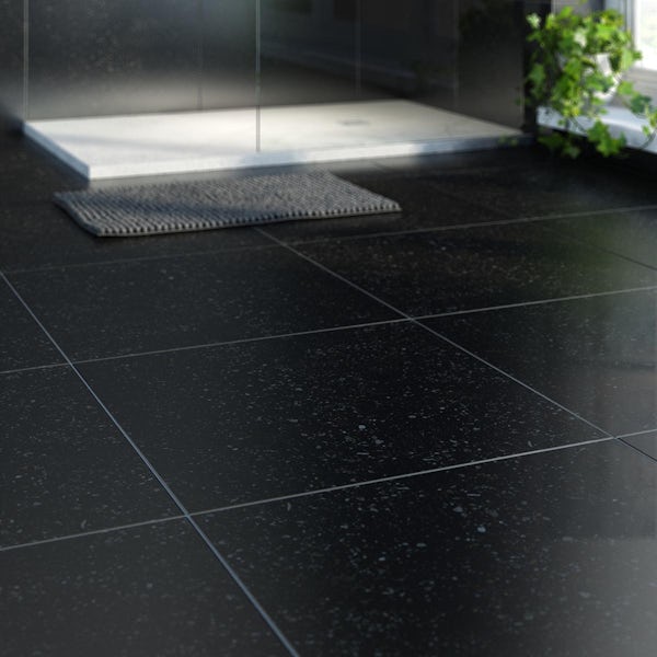 Calcolo Galaxy black quartz wall and floor tile 600mm x 600mm