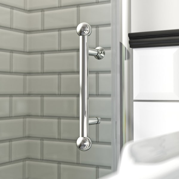 Louise Dear Kiss Kiss Bam Bam Brown acrylic shower wall panel pack with left handed offset quadrant enclosure
