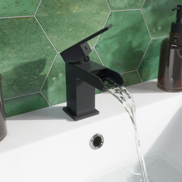 Orchard Derwent waterfall black basin mixer tap with waste