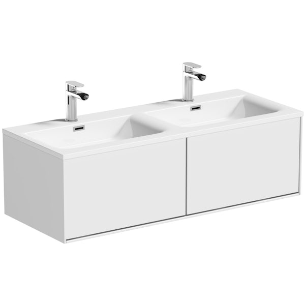 Mode Burton white wall hung double basin vanity unit 1200mm