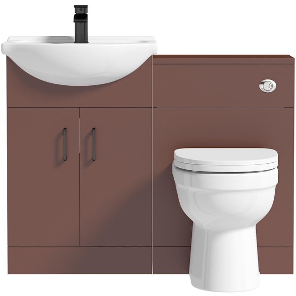 Orchard Lea tuscan red 1060mm combination with black handle and Eden back to wall toilet with seat