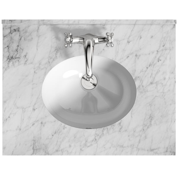 The Bath Co. Burghley matt white floorstanding vanity unit and white marble basin 650mm