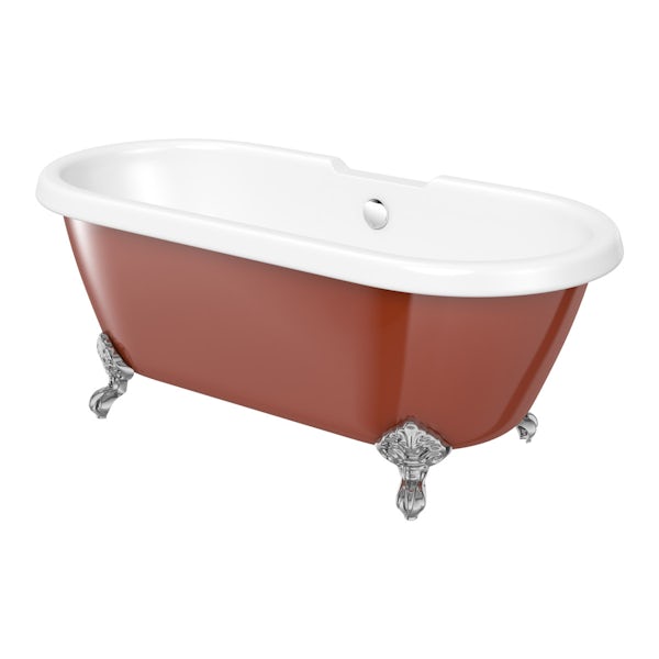 Angled shot of russet painted roll top bath