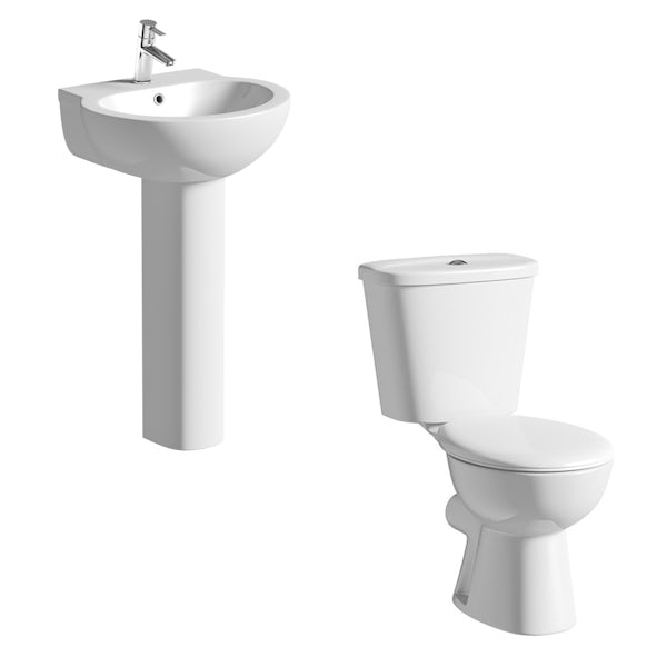 Clarity close coupled toilet suite with round full pedestal basin 540mm