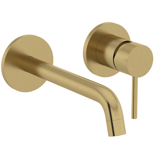 Mode Spencer round brushed brass wall mounted basin mixer tap
