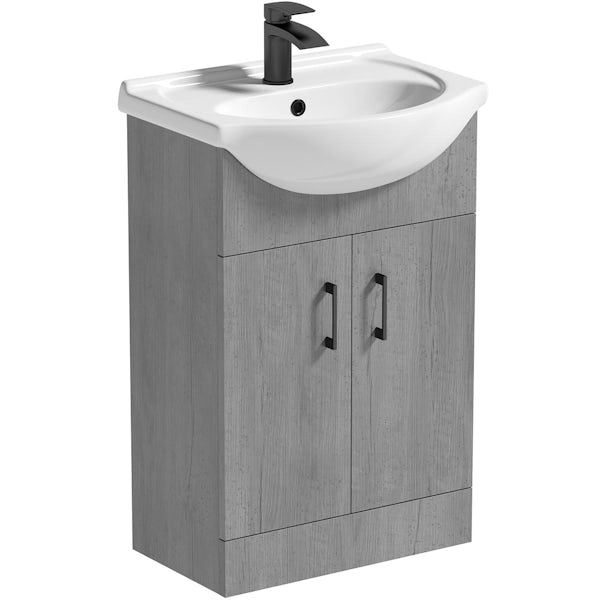 Orchard Lea concrete floorstanding vanity unit with black handle and ceramic basin 550mm