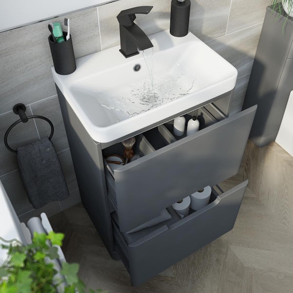 Mode Lois graphite floorstanding vanity unit and ceramic basin 550mm with tap