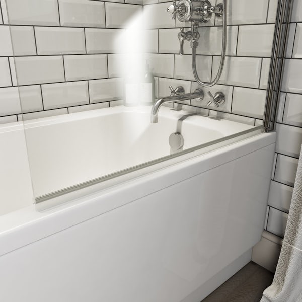 The Bath Co. traditional straight shower bath with 6mm Winchester shower screen and rail