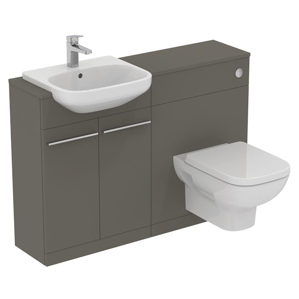 Ideal Standard i.life A quartz grey matt combination unit with wall hung toilet, concealed cistern and brushed chrome handles 1200mm