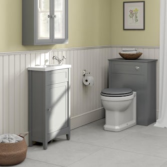 Camberley satin grey bathroom furniture | VictoriaPlum.com