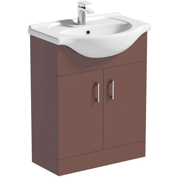 Orchard Lea tuscan red floorstanding vanity unit and ceramic basin 650mm