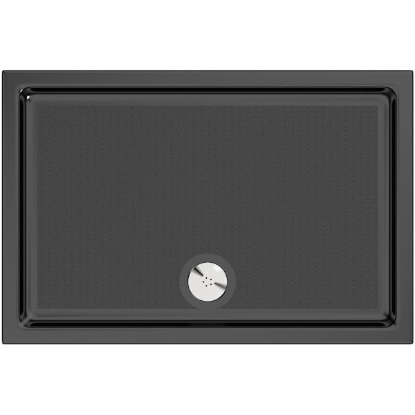 Mode 6mm matt black shower door with black anti slip shower tray 1200 x 800