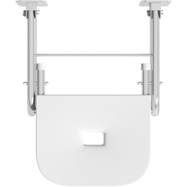 Dolphin commercial Doc M compliant stainless steel shower seat with white seat with mirror polish finish