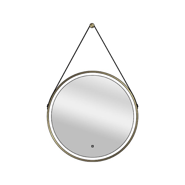 HiB Solstice round brushed brass LED illuminated mirror 600mm