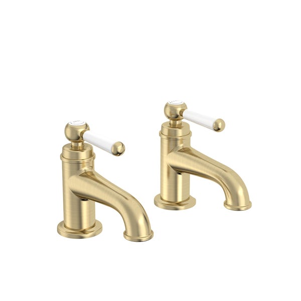 The Bath Co. Aylesford Vintage brushed brass basin and bath pillar tap pack