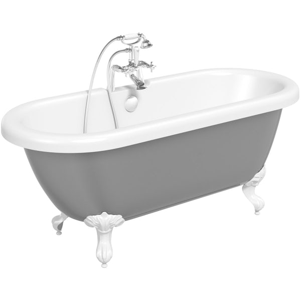 The Bath Co. Dulwich grey roll top bath with white ball and claw feet