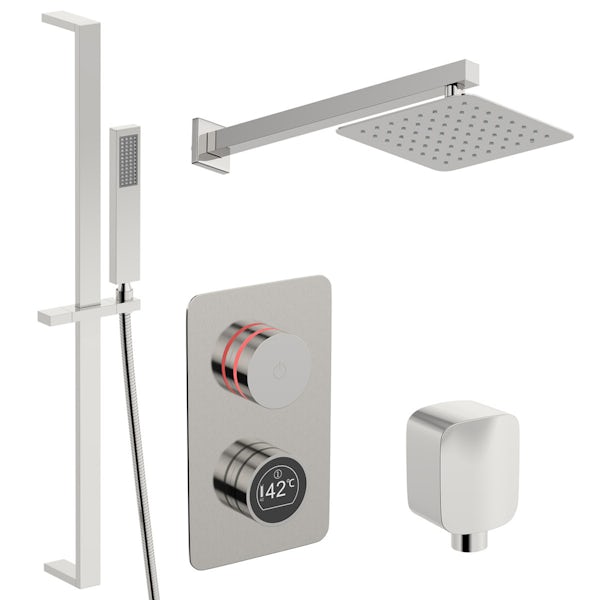 Mode Touch digital thermostatic shower set with square wall arm and slider kit