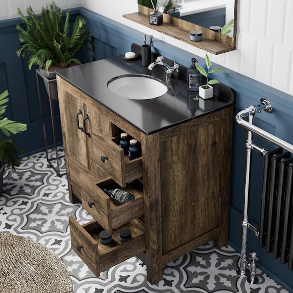 The Bath Co. Dalston floorstanding vanity unit and black marble basin 900mm with mirror