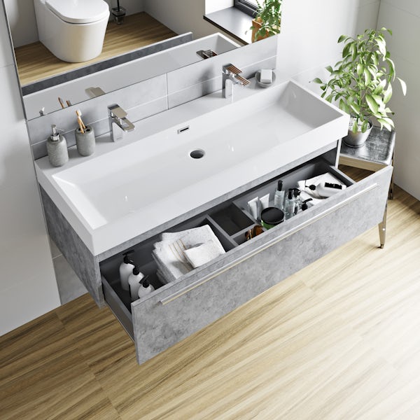 Mode Morris dark concrete grey wall hung vanity unit and basin 1200mm with tap