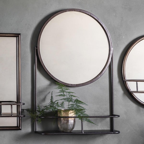 Accents Emerson round framed mirror 630 x 420mm with shelf
